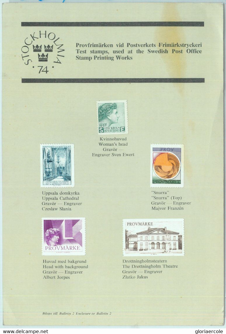 84194 - SWEDEN - Postal History - Official Card With TEST STAMPS Used At SWEDISH Post Printing Works 1974 - Probe- Und Nachdrucke