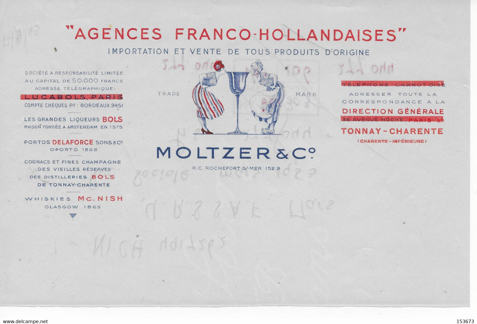 Facture Illustrée Agences Franco-hollandaises Moltzer & Co, Tonnay (Charente-Inférieure) 1953 - Netherlands