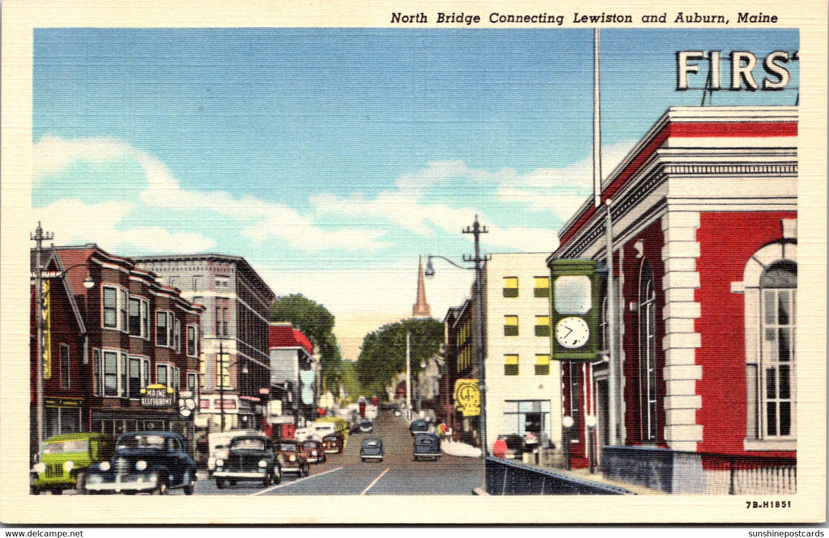 Maine North Bridge Connecting Lewiston And Auburn Curteich - Auburn