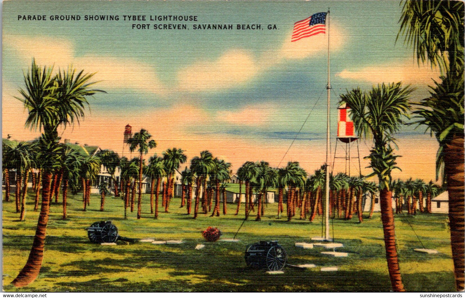 Geogria Savannah Beach Fort Screven Parade Ground Showing Tybee Lighthouse - Savannah