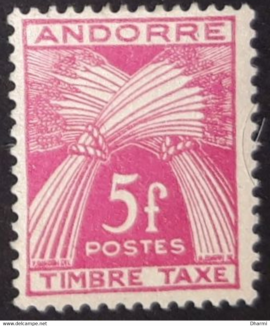 ANDORRE FR TAXE N°37 NEUF**  COT 3.25€ 5f Timbre Taxe - Andere & Zonder Classificatie