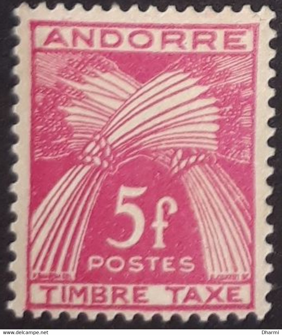 ANDORRE FR TAXE N°37 NEUF**  COT 3.25€ 5f Timbre Taxe - Autres & Non Classés