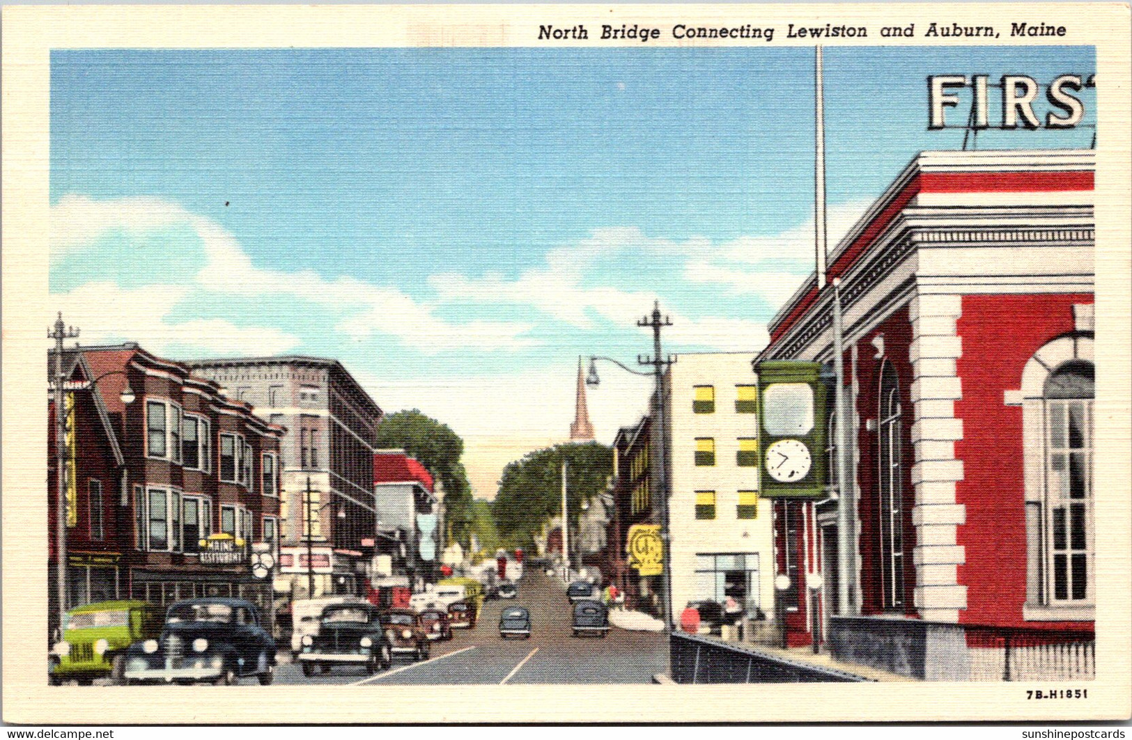 Maine North Bridge Connecting Lewiston And Auburn Curteich - Lewiston