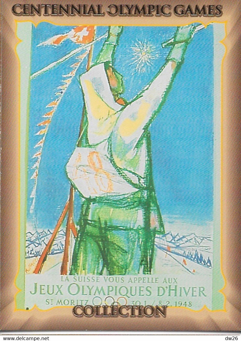 Centennial Olympic Games Atlanta 1996, Collect Card N° 89 - Poster St Moritz 1948 - Palmarès 1500 M Men Natation - Trading Cards
