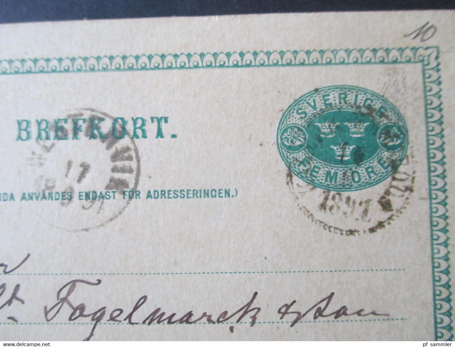 Schweden 1891 GA Mit Ankunftsstempel Und Handschriftlichem Vermerk Und Firmenstempel. Interessante Karte - Storia Postale