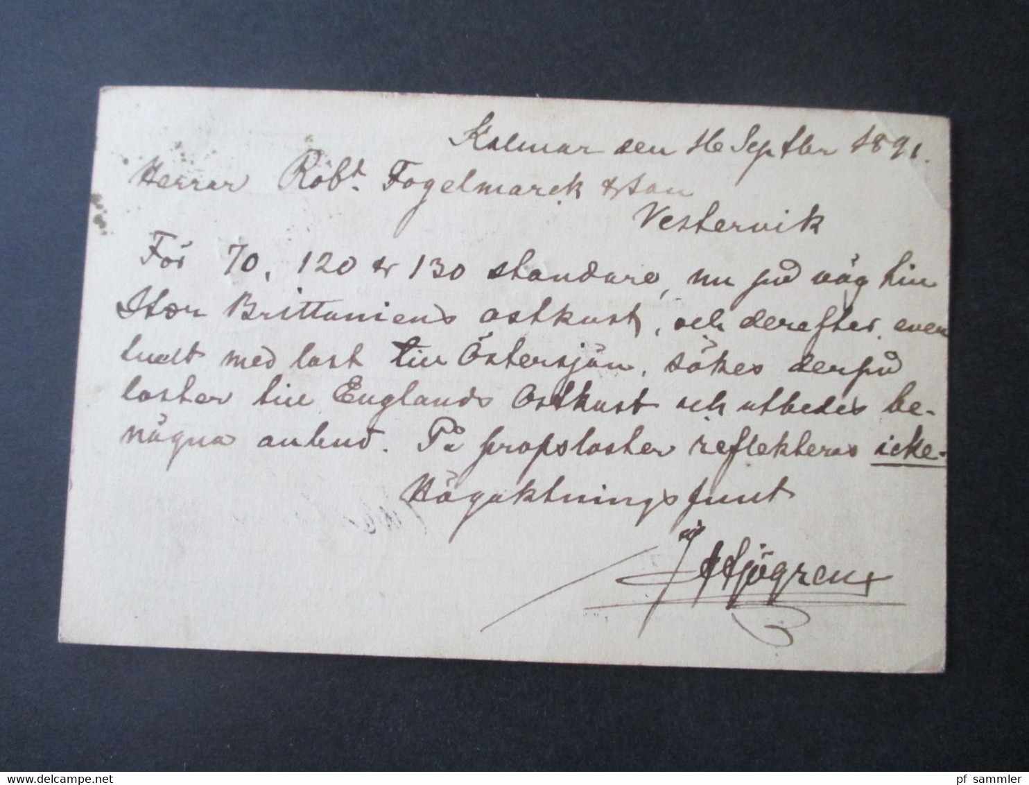 Schweden 1891 GA Mit Ankunftsstempel Und Handschriftlichem Vermerk Und Firmenstempel. Interessante Karte - Lettres & Documents