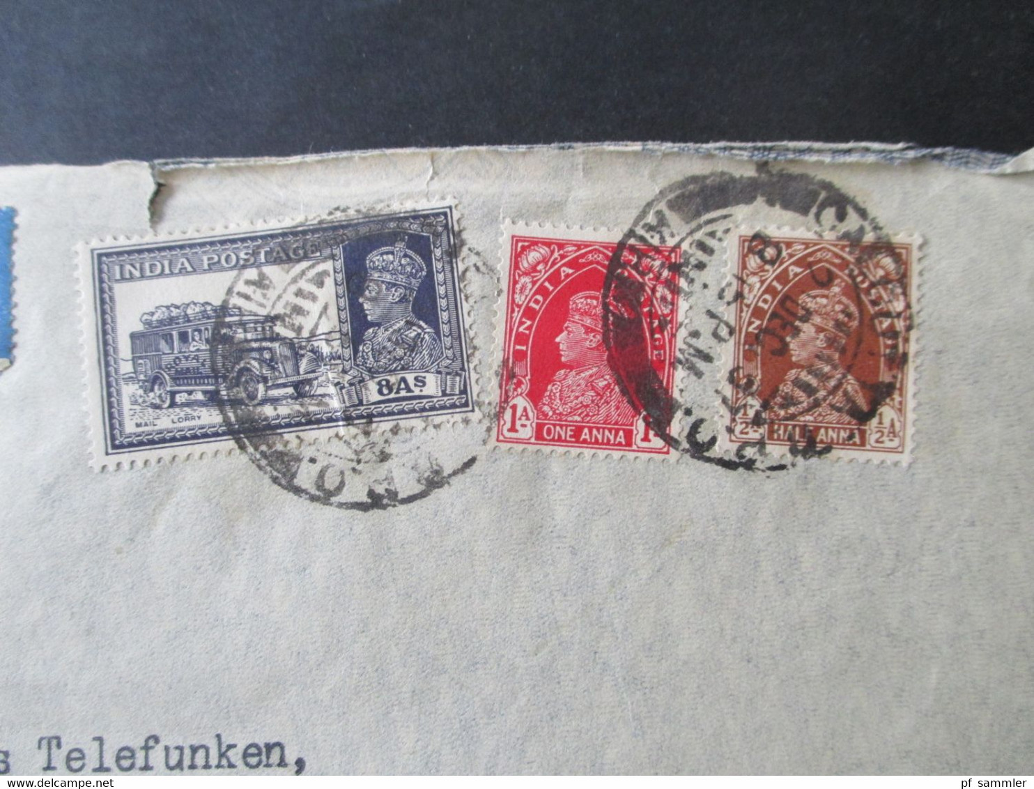 GB Kolonie Indien 1937 Air Mail Luftpostbrief Firmenumschlag Siemens (India) LTD Calcutta - Messrs Telefunken In Berlin - 1936-47 King George VI