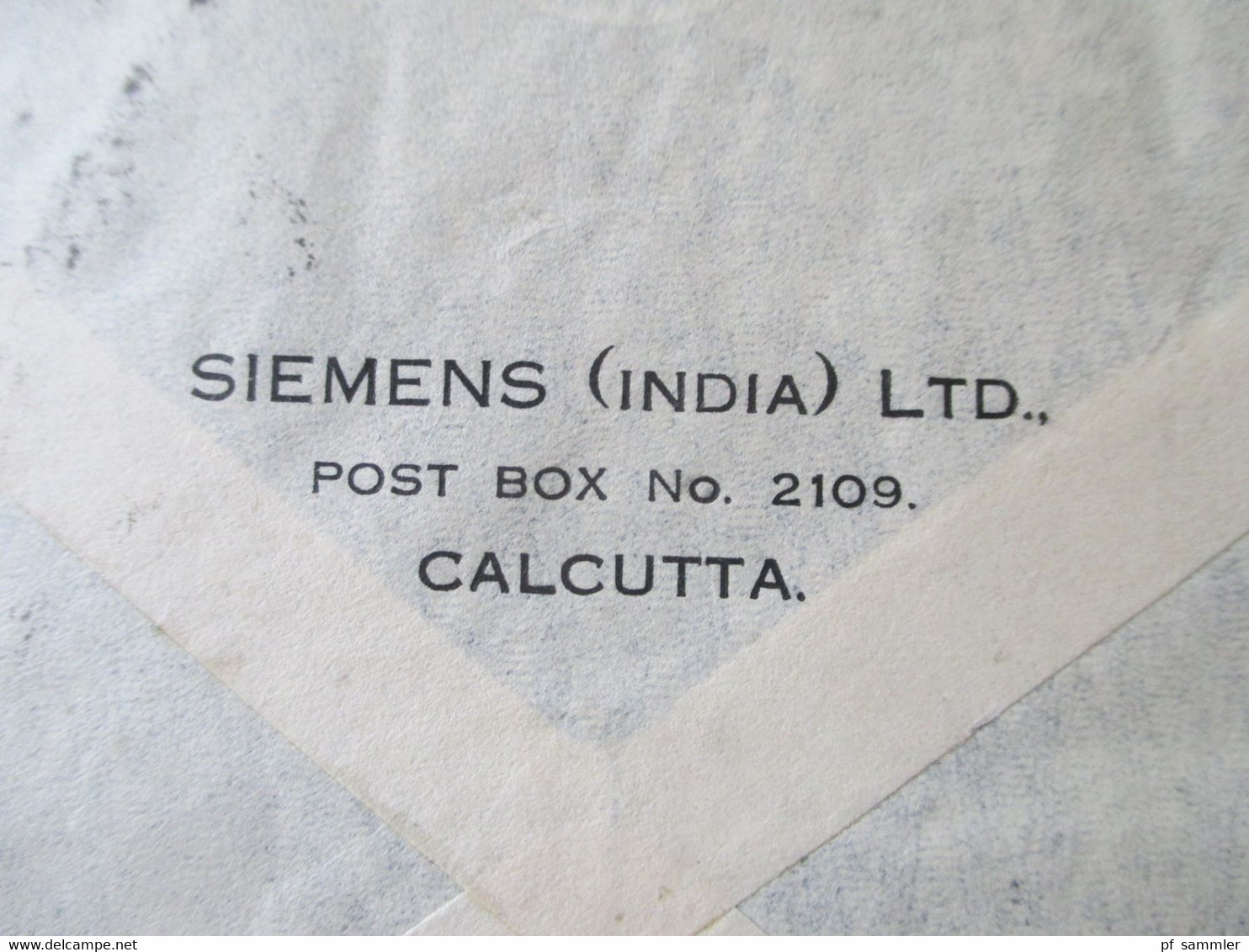 GB Kolonie Indien 1937 Air Mail Luftpostbrief Firmenumschlag Siemens (India) LTD Calcutta - Messrs Telefunken In Berlin - 1936-47  George VI