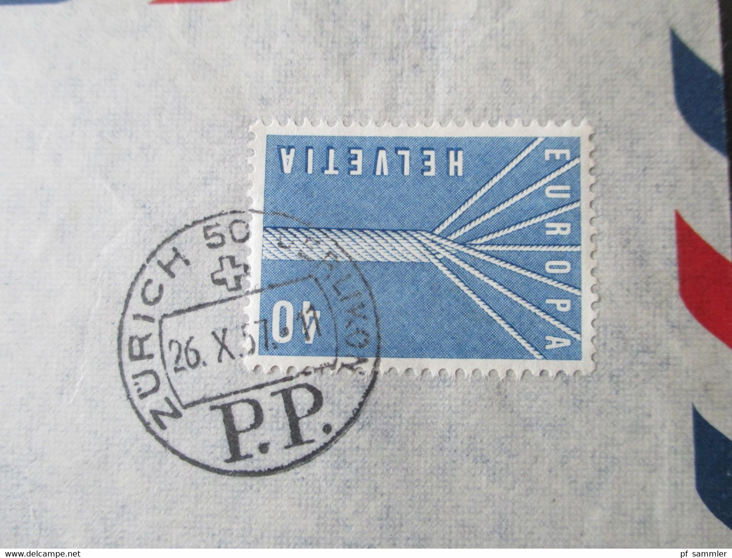 Schweiz 1957 Europa Nr. 647 EF Air Mail Luftpost Beleg Sauberer Stempel Zürich 50 Oerlikon P.P. Nach München - Briefe U. Dokumente