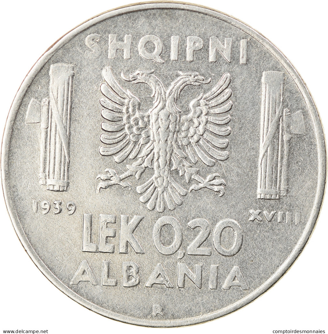 Monnaie, Albania, Vittorio Emanuele III, 0.20 Lek, 1939, Rome, SUP, Stainless - Albanien