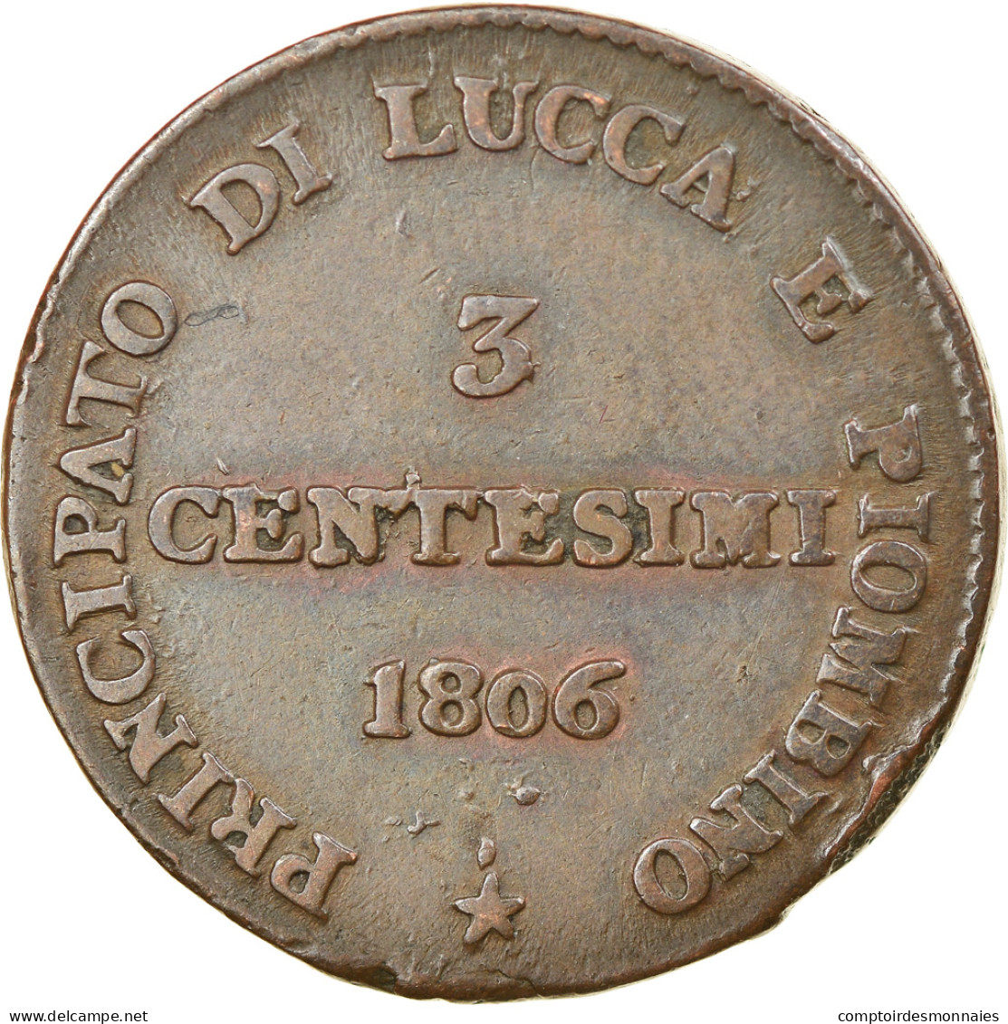 Monnaie, États Italiens, LUCCA, 3 Centesimi, 1806, Firenze, TTB, Cuivre, KM:21 - Lucca