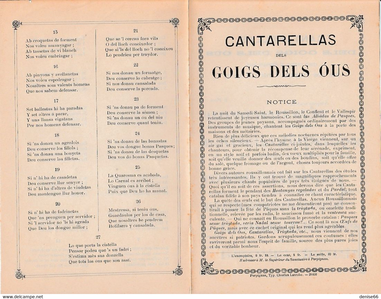 (1899) GOIGS DELS OUS - CANTARELLAS - Chant Religieux Catalan Avec Paroles Et Musique - 27 Couplets - Historische Documenten