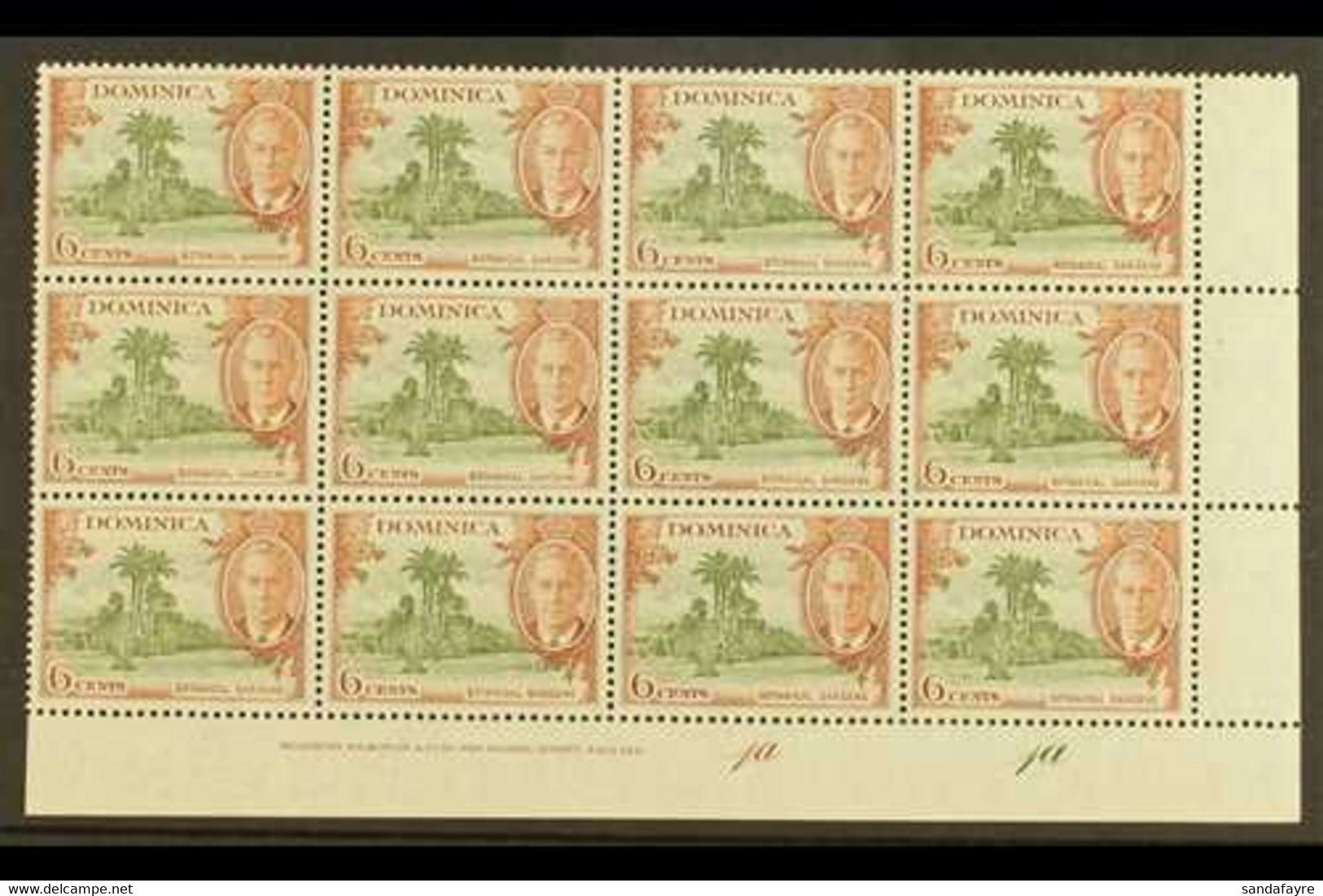 1951 6c Olive & Chestnut "A" OF "CA" MISSING FROM WATERMARK Variety (SG 126b, MP 22b) Within Superb Never Hinged Mint Lo - Dominica (...-1978)