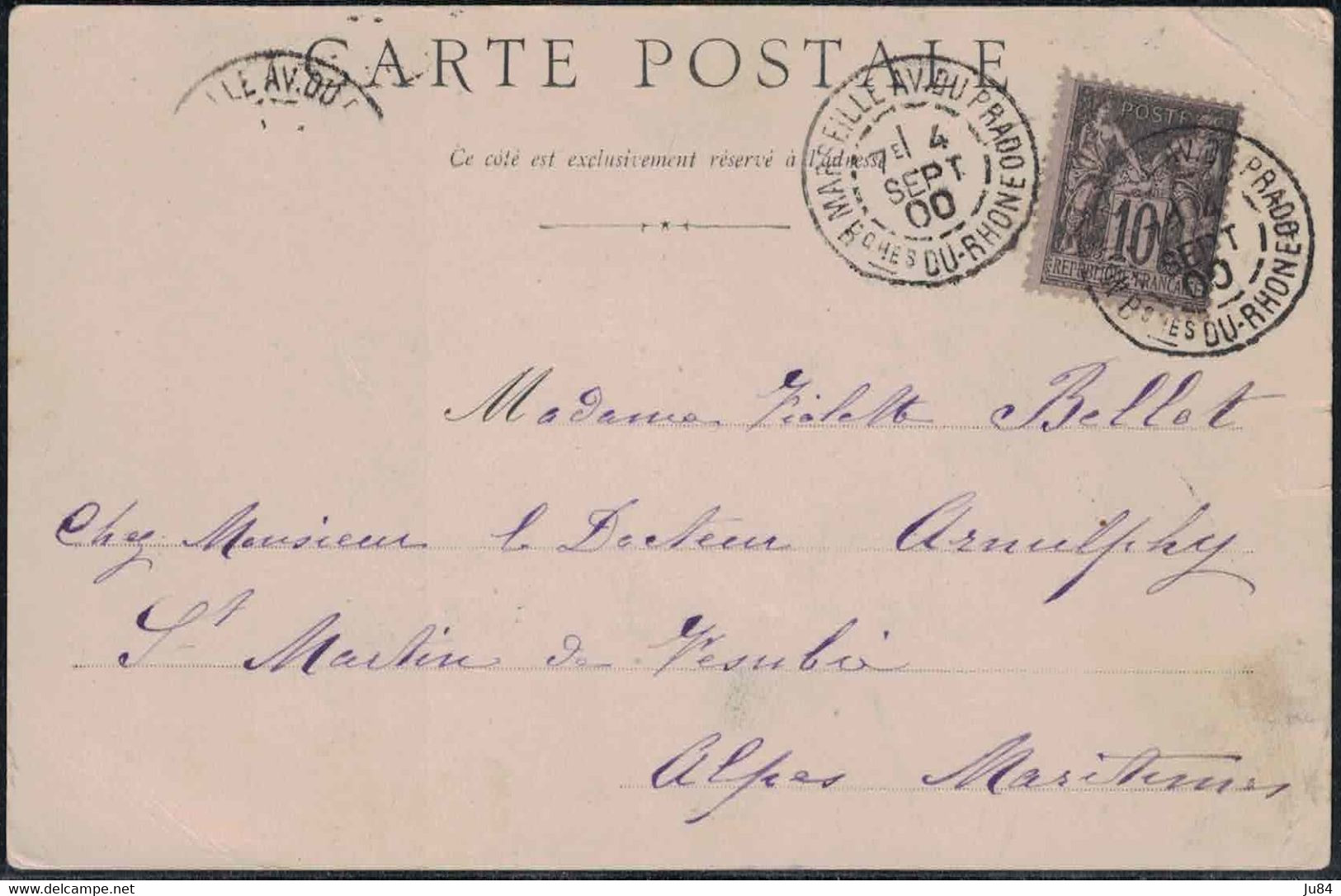 Bouches Du Rhône - Marseille Av. Du Prado - Lettre Pour St Martin De Vésubie (Alpes Maritimes) - 4 Septembre 1900 - 1877-1920: Periodo Semi Moderno