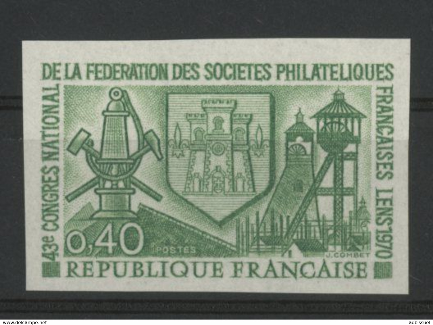 N° 1642 ESSAI NON DENTELE CONGRES PHILATELIQUE A LENS. 40ct Vert-jaune. Neuf ** (MNH). TB - Pruebas De Colores 1945-…