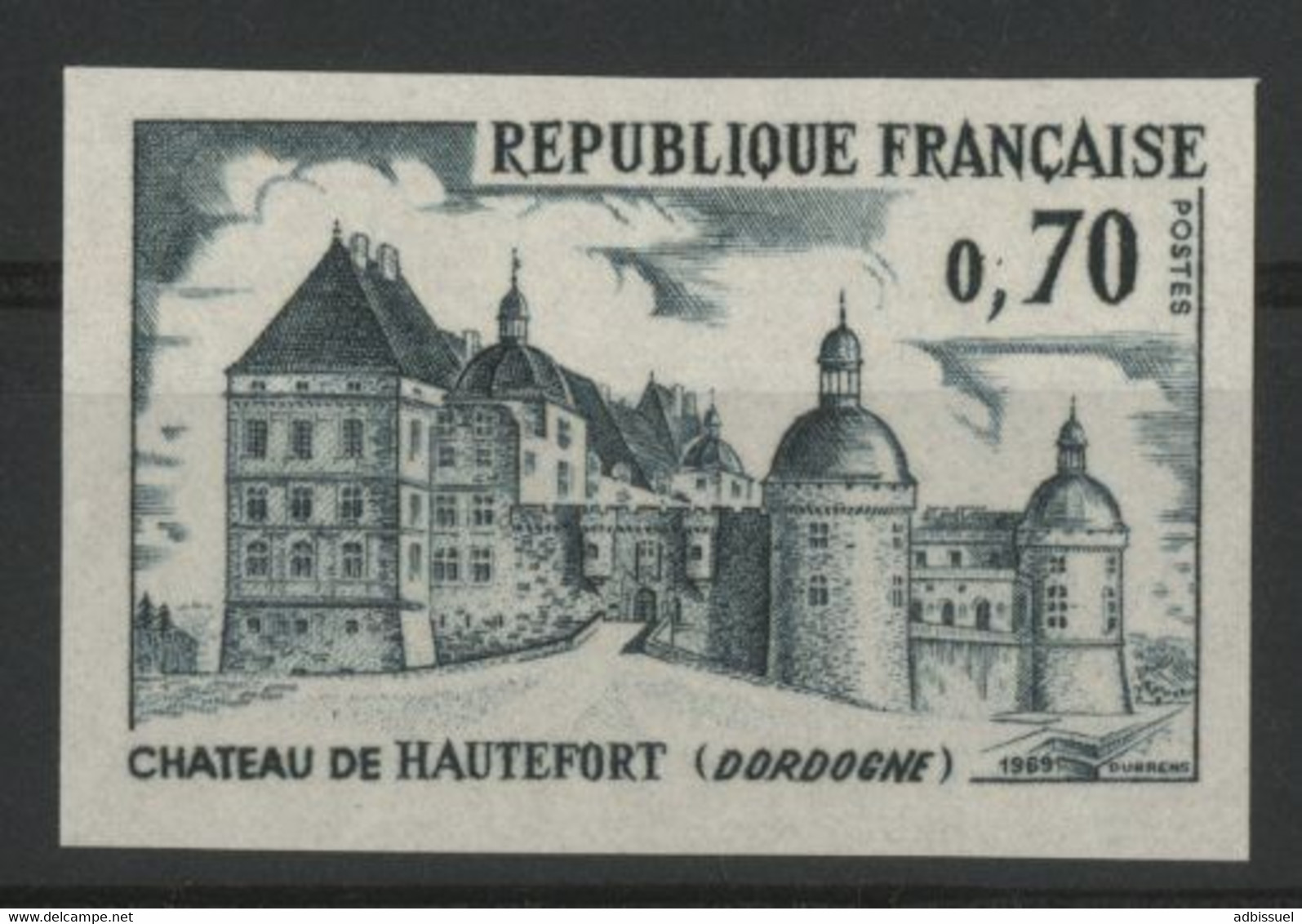 N° 1596 ESSAI NON DENTELE CHATEAU DE HAUTEFORT. 25ct Gris-bleu. Neuf ** (MNH). TB - Farbtests 1945-…