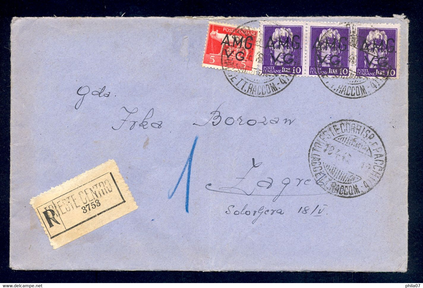 Italy, Trieste ZONA A - Registered Letter, Franked With Provisional Stamps AMG VG And Sent To Zagreb 18.04. 1946. - Yugoslavian Occ.: Trieste