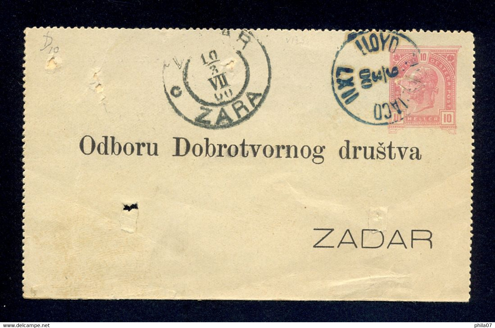 Hungary, Croatia - Closed Stationery Sent 09.03.1900. To Zadar By Ship LLOYD AUSTRIACO LXII. - Other & Unclassified