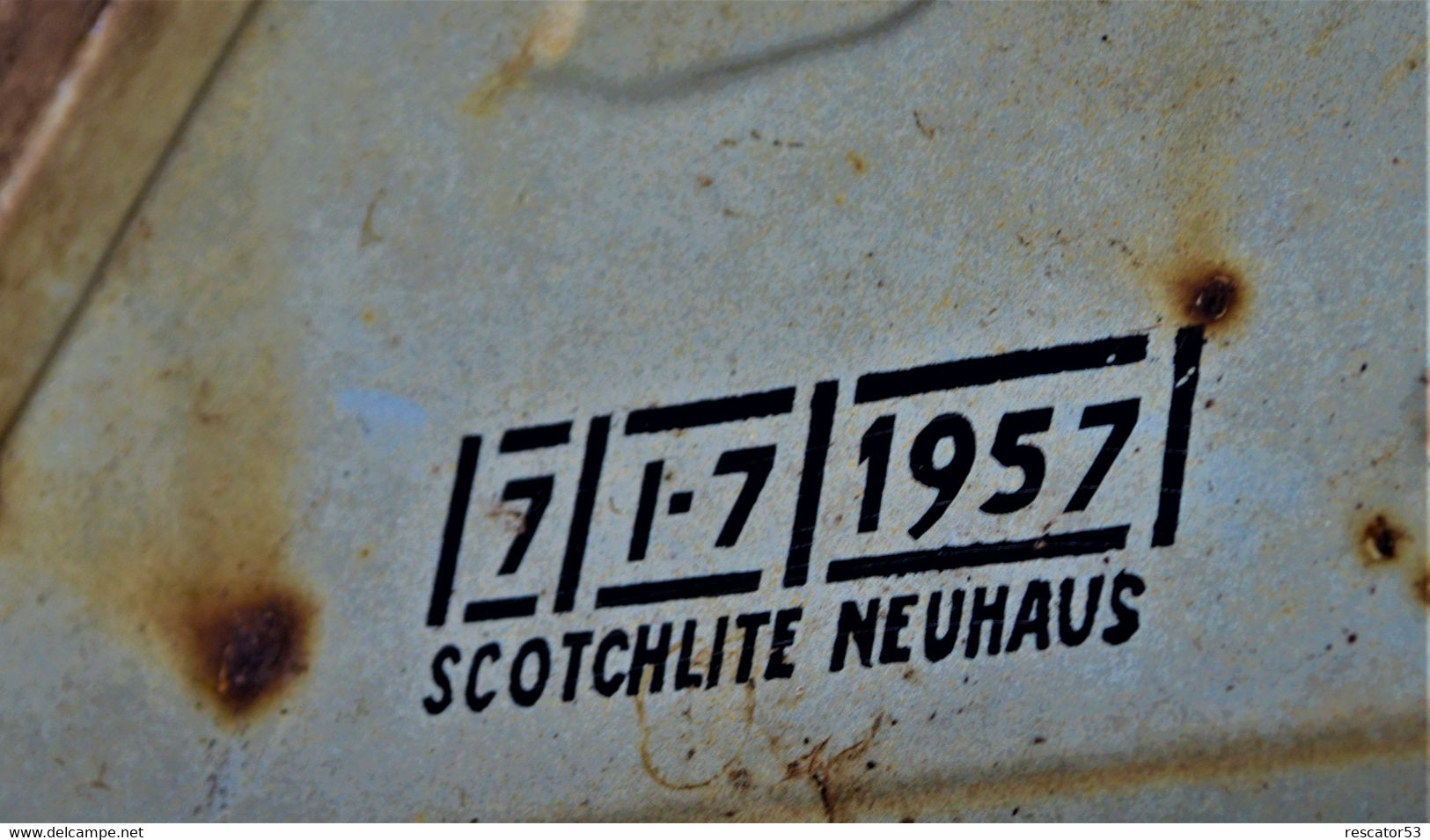 Rare Panneau émaillé Chantier Mobile Daté 17 Juillet 1957 De SCOTCHLITE NEUHAUS - Plaques émaillées (après 1960)