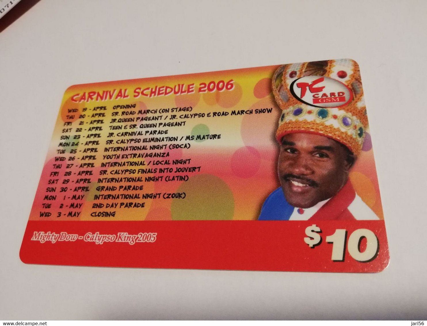 St MAARTEN  Prepaid  $10,- TC CARD  CARNIVAL SCHEDULE 2006           Fine Used Card  **4082** - Antilles (Netherlands)