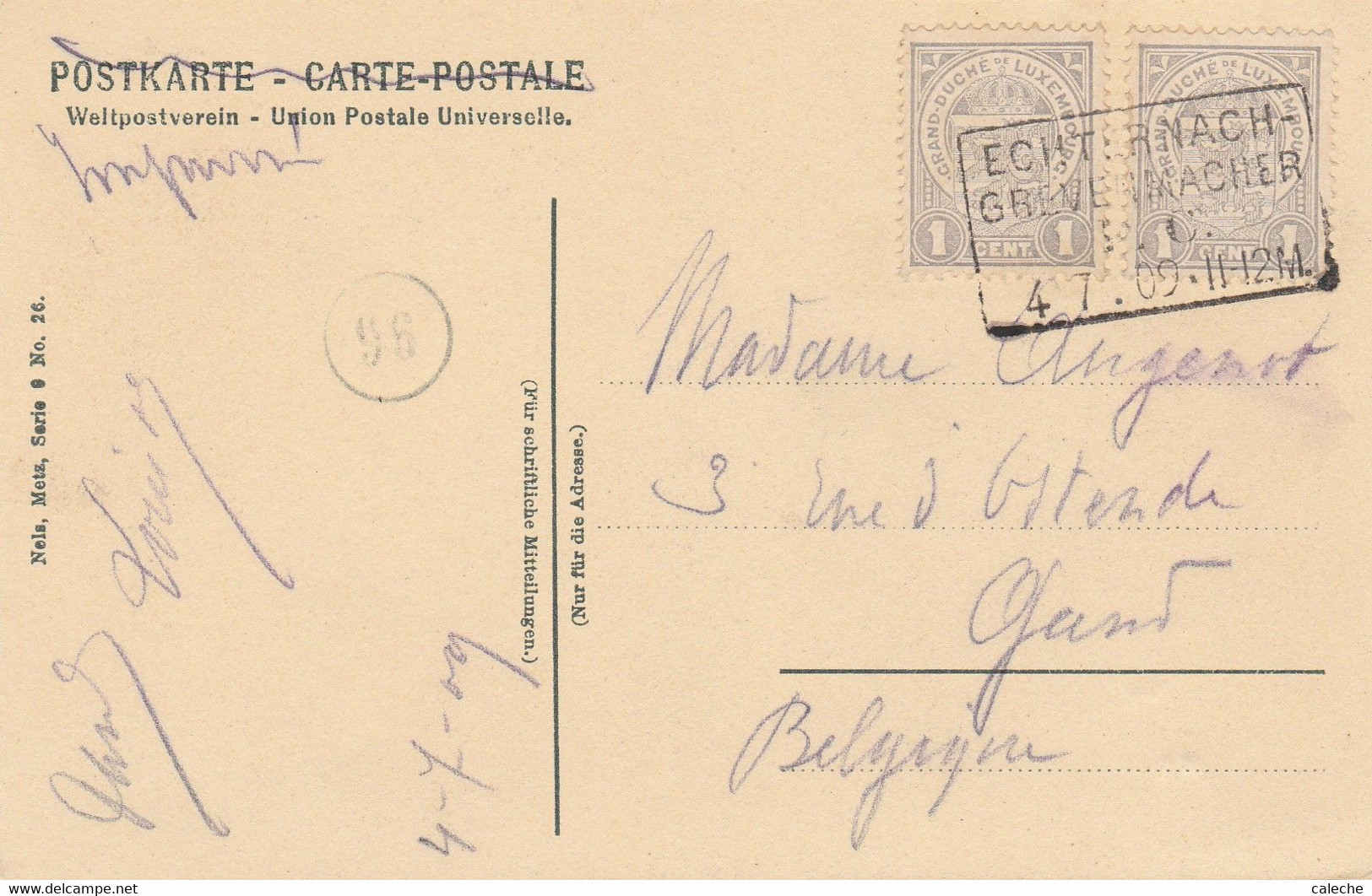 Ambulant Echternach-Grevenmacher 04/07/1909 Vers Gand - 1907-24 Wapenschild