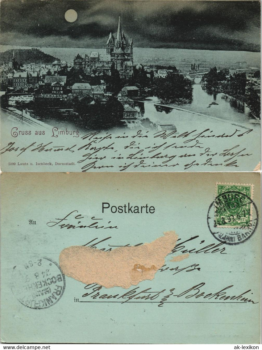Ansichtskarte Limburg (Lahn) Stadt, Mondscheinlitho Gel. Limburg Bahnhof 1899 - Limburg
