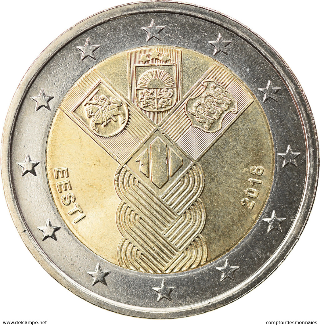 Estonia, 2 Euro, Centenaire De La Fondation Des états Baltes Indépendants - Estonia