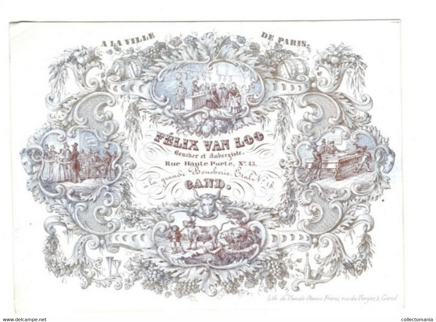 1Carte Visite A La Ville De Paris Félix Van Loo Boucher & Aubergiste Biljart Tafel  à La Grande Boucherie Gand   14x10cm - Porcelana