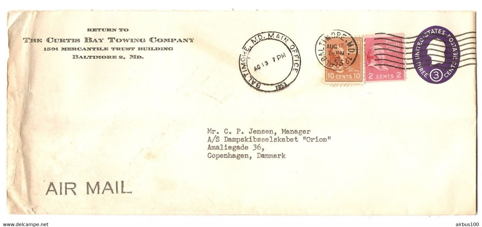 USA LETTER COVER LETTRE ENTIER + COMPLÉMENT BALTIMORE MAIN OFFICE 1953 → COPENHAGEN DENMARK - 1941-60