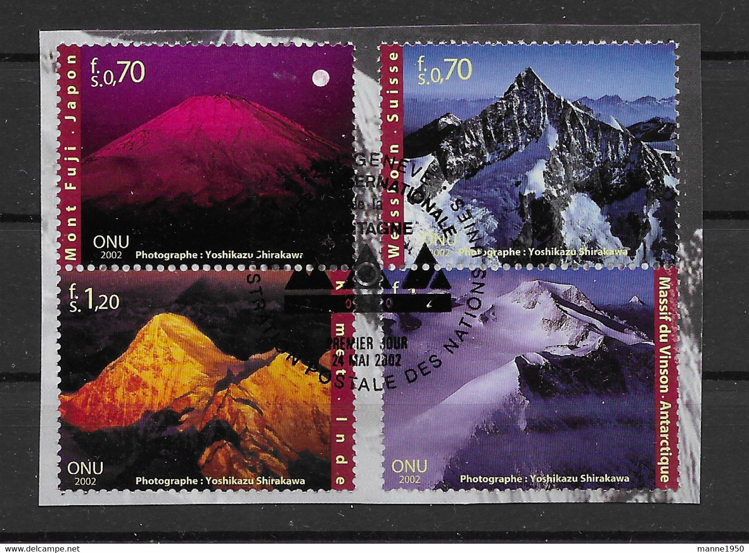 Vereinte Nationen - Genf 2002 Berge Mi.Nr. 440/43 4er Block Gestempelt Auf Papier - Used Stamps