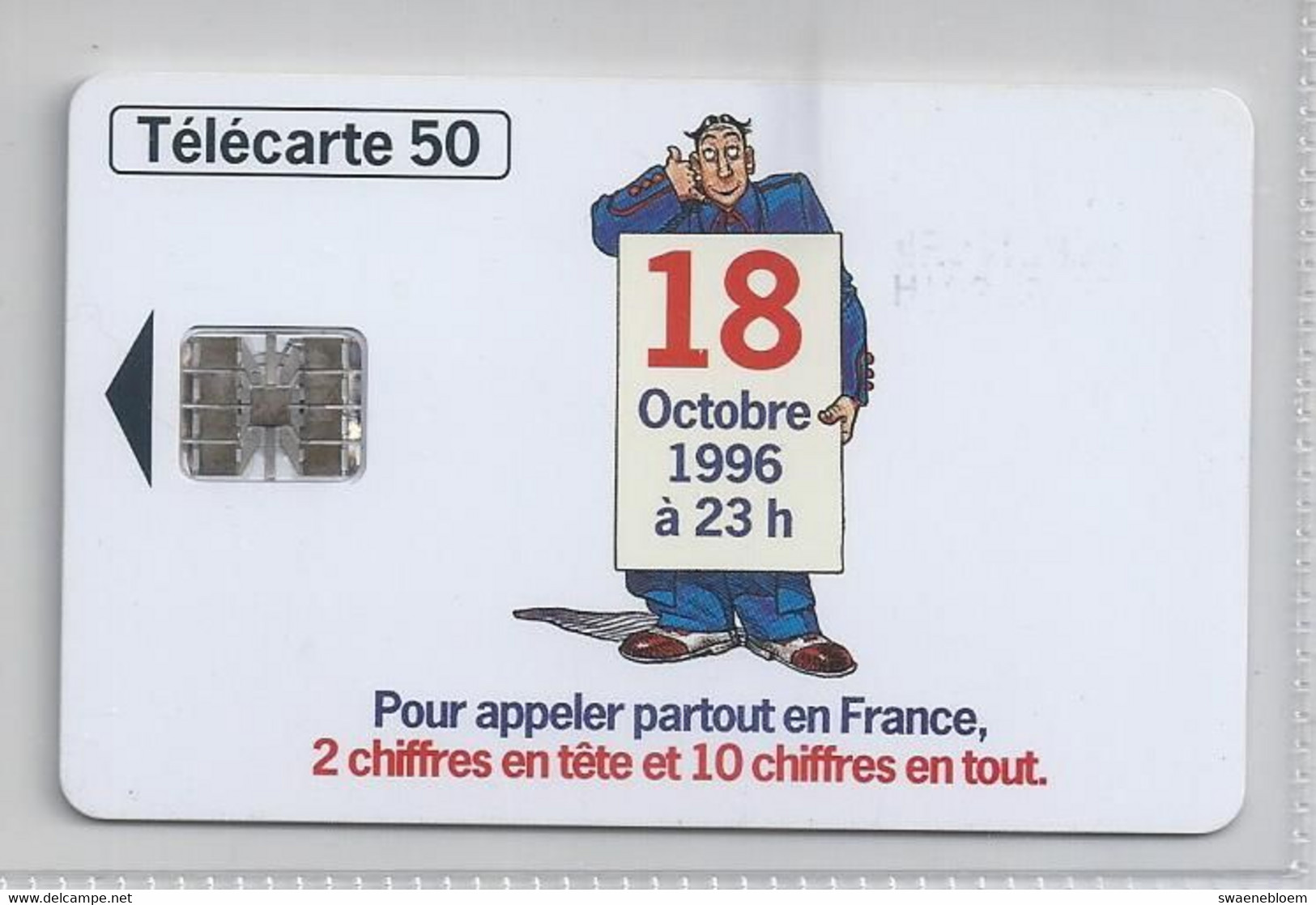 FR.- France Telecom. Télécarte. 18 OCTOBRE 1996 A 23h. 2 CHIFFRES EN TETE,ET 10 CHIFFRES EN TOUT. POUR APPELER PARTOUT - Puzzles