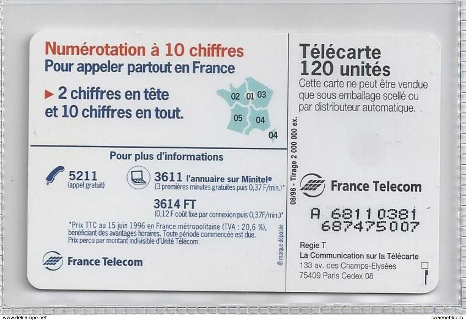 FR.- France Telecom. Télécarte. 18 OCTOBRE 1996 A 23h. Pour Appeler I'international, Le 00 Remplace Le 19. - Puzzles