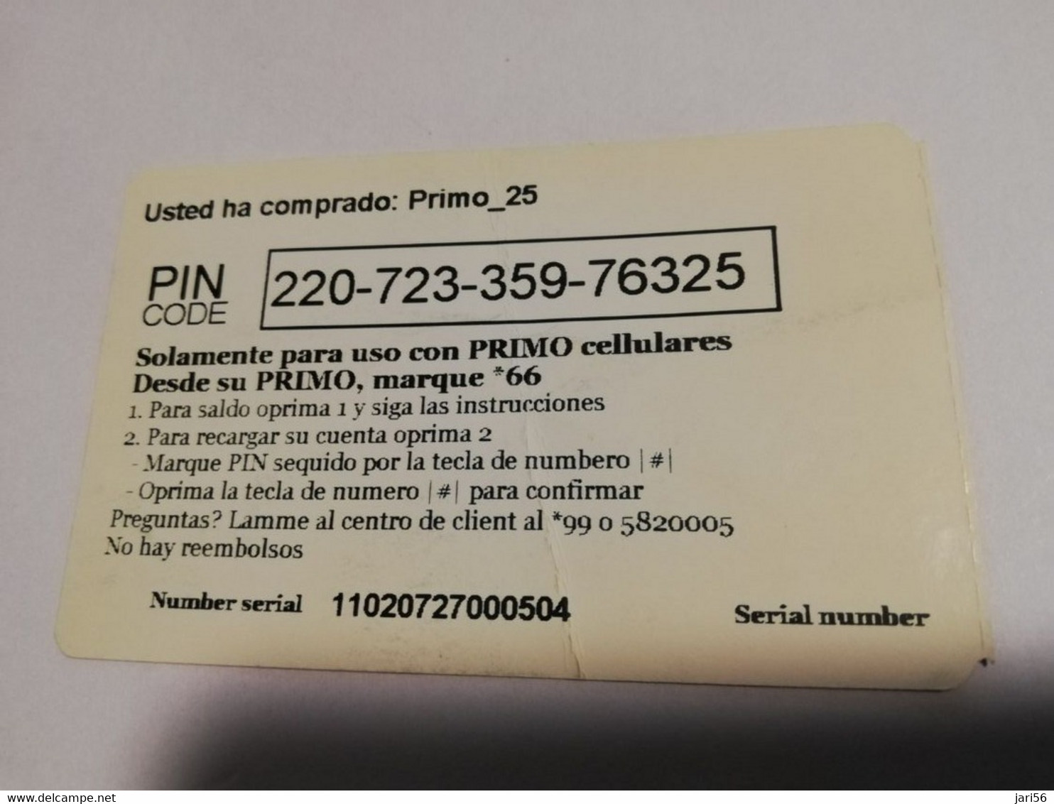 ARUBA PREPAID CARD  SETAR /GSM/PRIMO/BY CELTAR     PRIMO/  25 /SPANISCH/    Fine Used Card  **4147** - Aruba