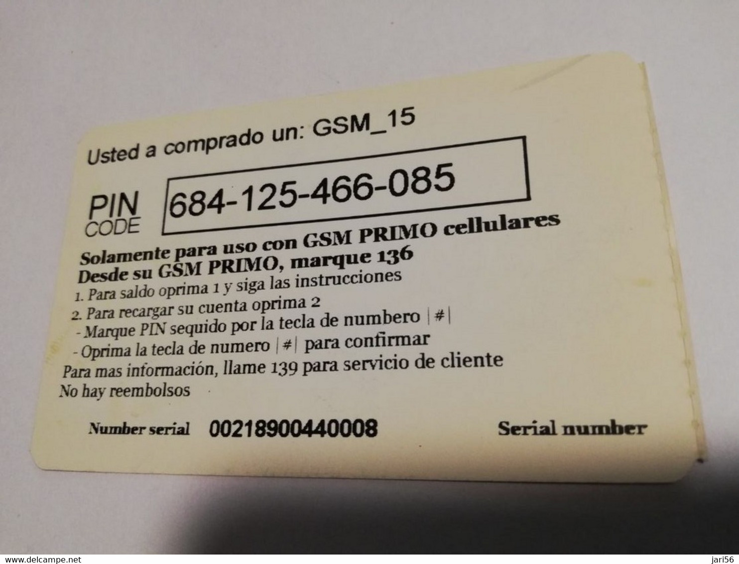 ARUBA PREPAID CARD  SETAR /GSM/PRIMO/BY CELTAR     GSM/  15 /SPANISCH/    Fine Used Card  **4148** - Aruba