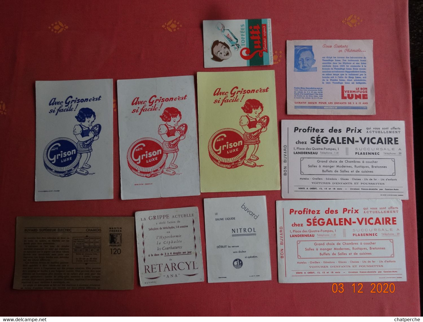 LOT 10 BUVARDS BLOTTING PAPER CIRAGE GRISON (VARIANTES) COMMERCE (VARIANTES) TOFFEE VERMIFUGE MÉDICAMENT - Collections, Lots & Series