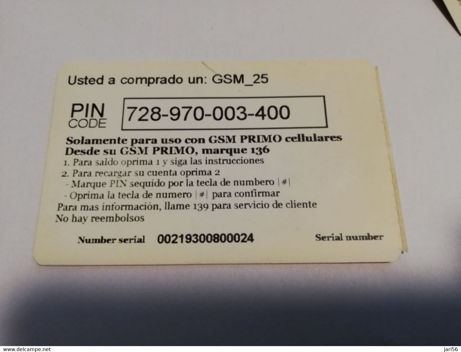 ARUBA PREPAID CARD  SETAR /GSM/PRIMO/BY CELTAR     GSM/  25 /SPANISCH      Fine Used Card  **4152** - Aruba