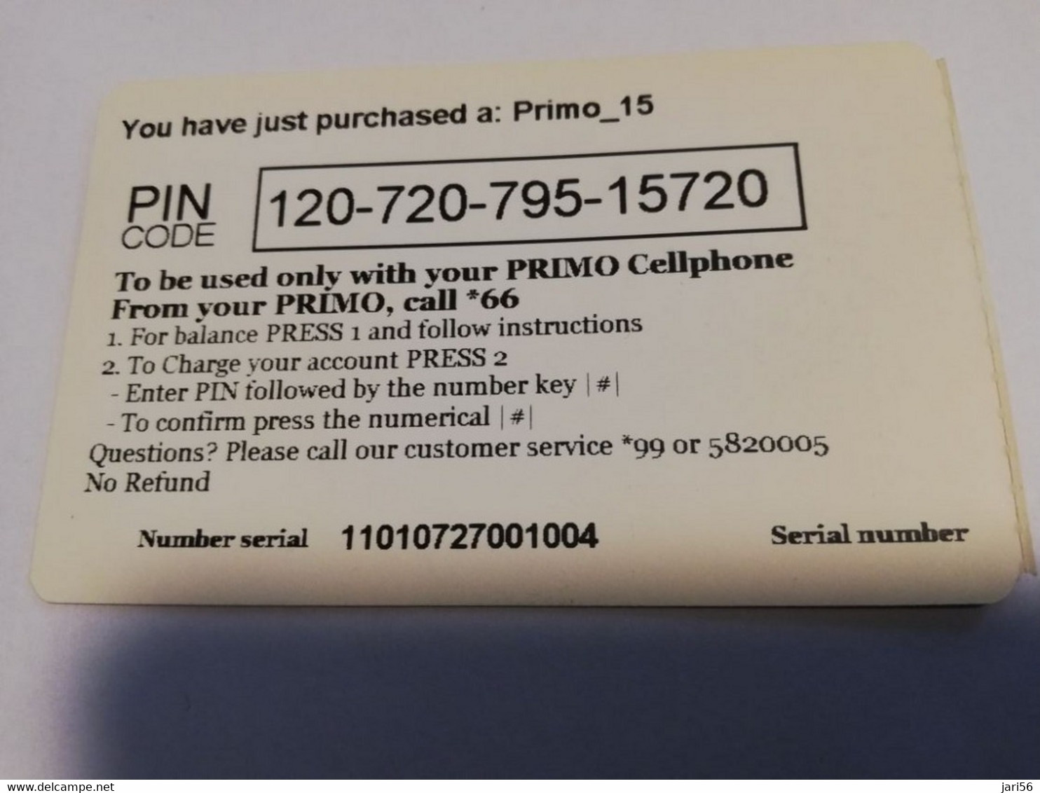 ARUBA PREPAID CARD  SETAR /GSM/PRIMO/BY CELTAR     PRIMO/  15 /ENGLISCH       Fine Used Card  **4154** - Aruba