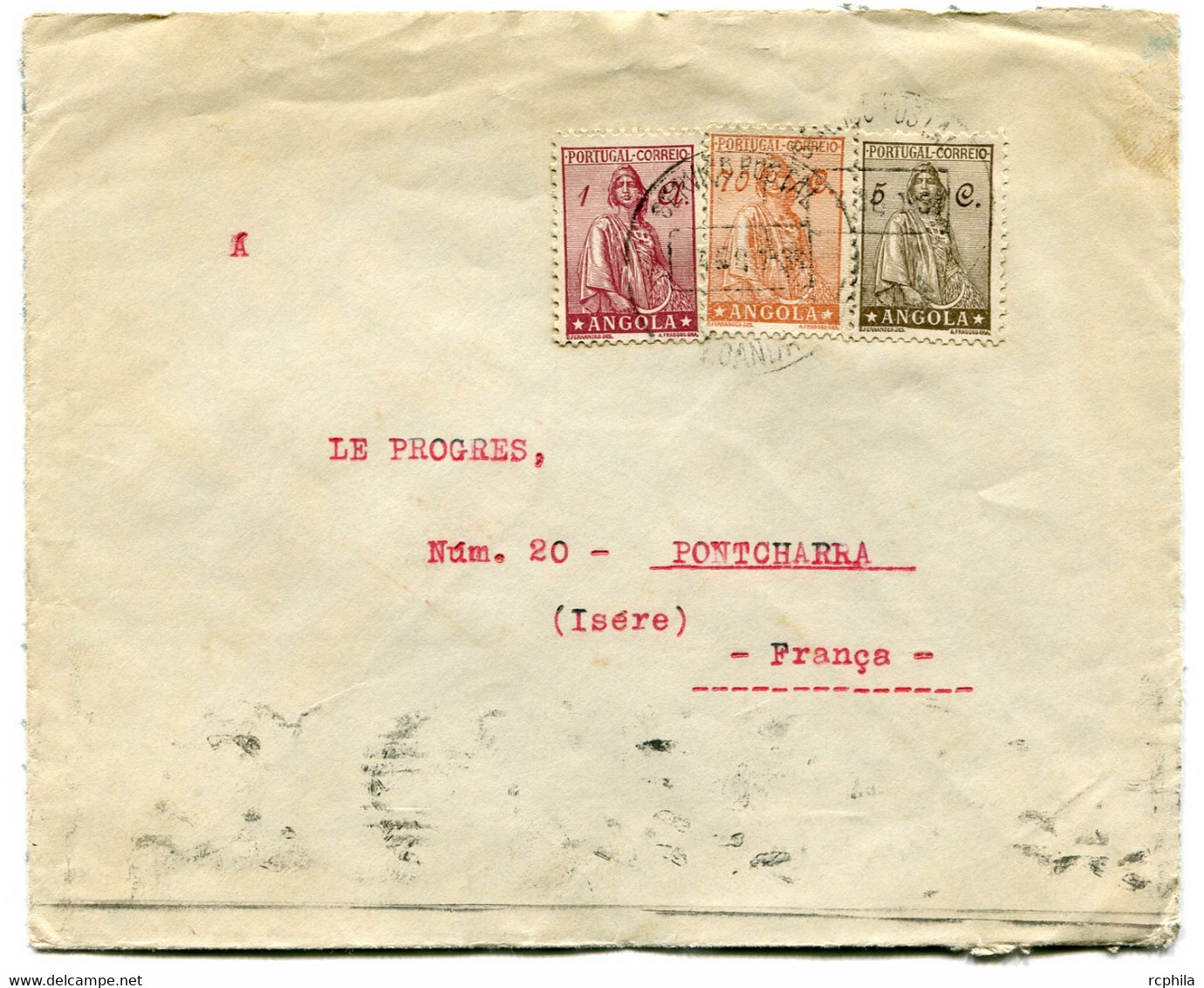 RC 19527 ANGOLA PORTUGAL 1933 AFFRANCHISSEMENT TRICOLOR SUR LETTRE DE LUANDA POUR LA FRANCE ( VOIR DESCRIPTION ) - Angola