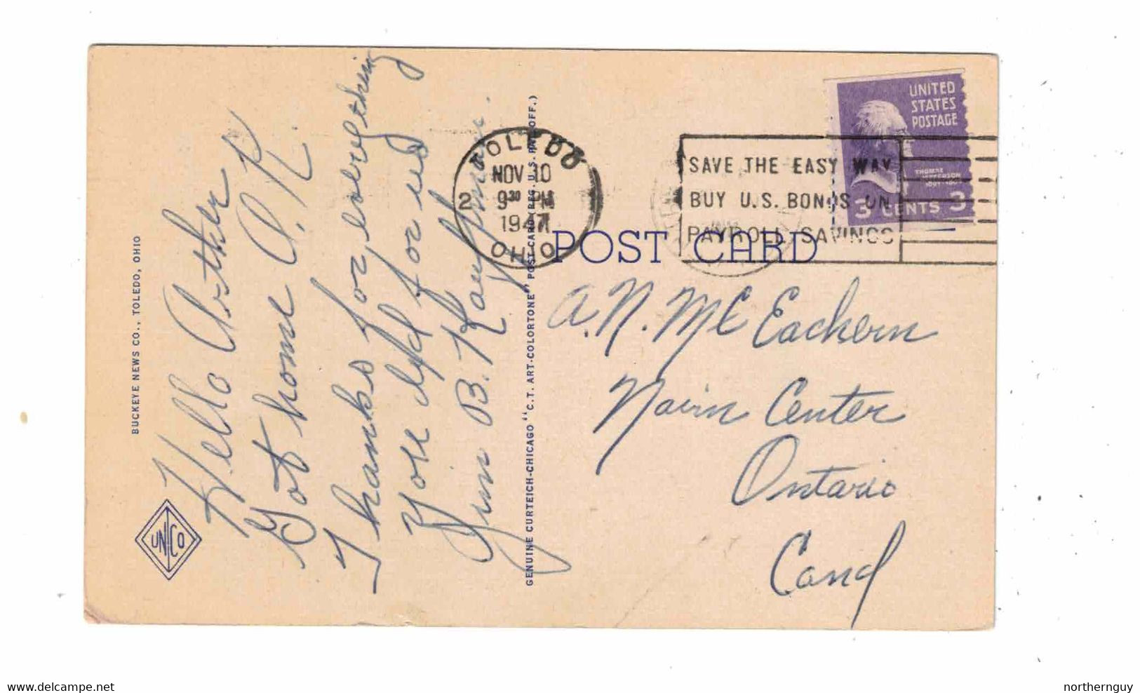 TOLEDO, Ohio, USA, Commodore Hotel, 1947 Linen Postcard - Toledo