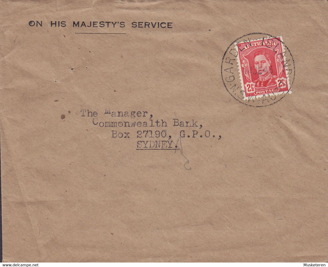 Australia ON HIS MAJESTY's SERVICE Naval Base GARDEN ISLAND 1943 Cover Brief Commonwealth Bank Of Australia SYDNEY - Dienstmarken
