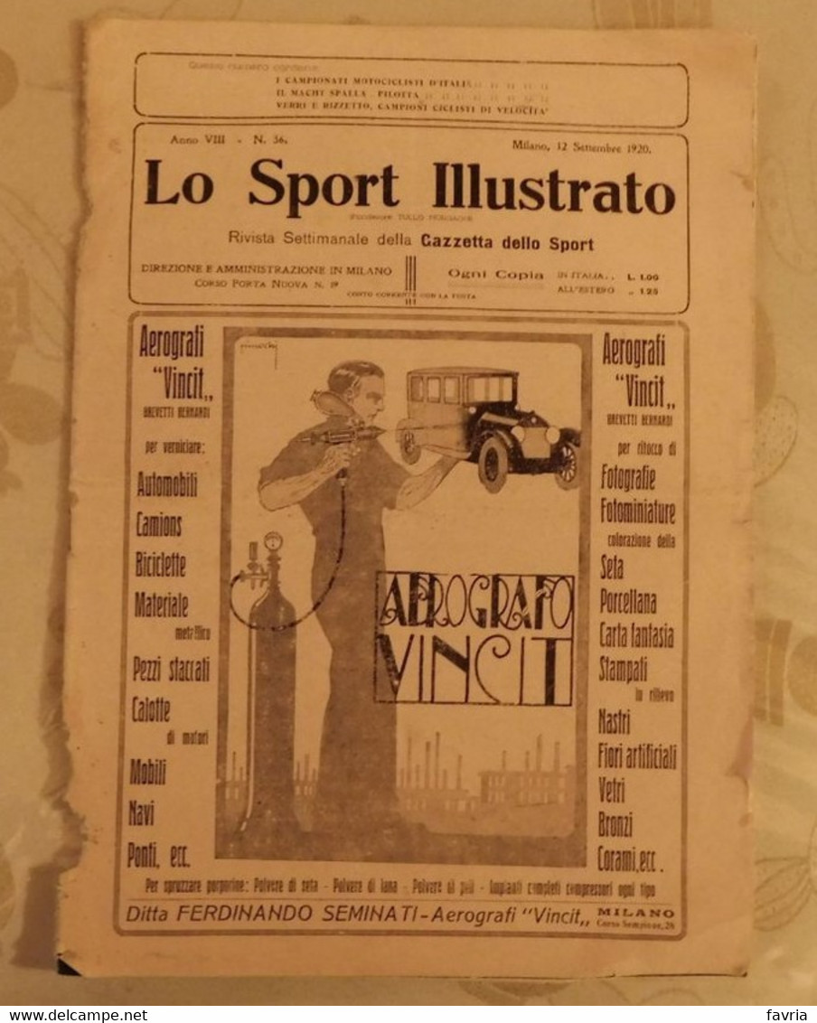 1920 - LO SPORT ILLUSTRATO  N. 36  # Rivista Settimanale # Ciclismo: Giro Dei 3 Mari E GIro Delle 3 Città - Sports