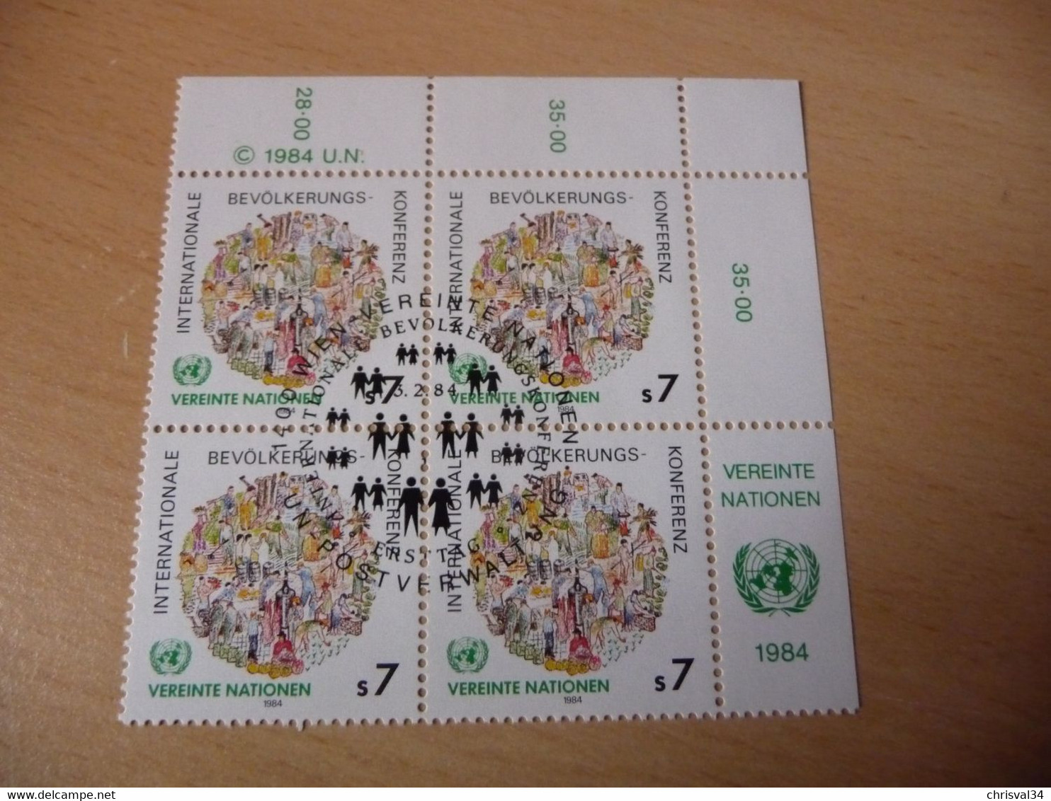 TIMBRES  NATIONS  UNIES  ( Vienne )     ANNEE  1984   BLOC  DE  4     OBLITERES  N  38 - Oblitérés