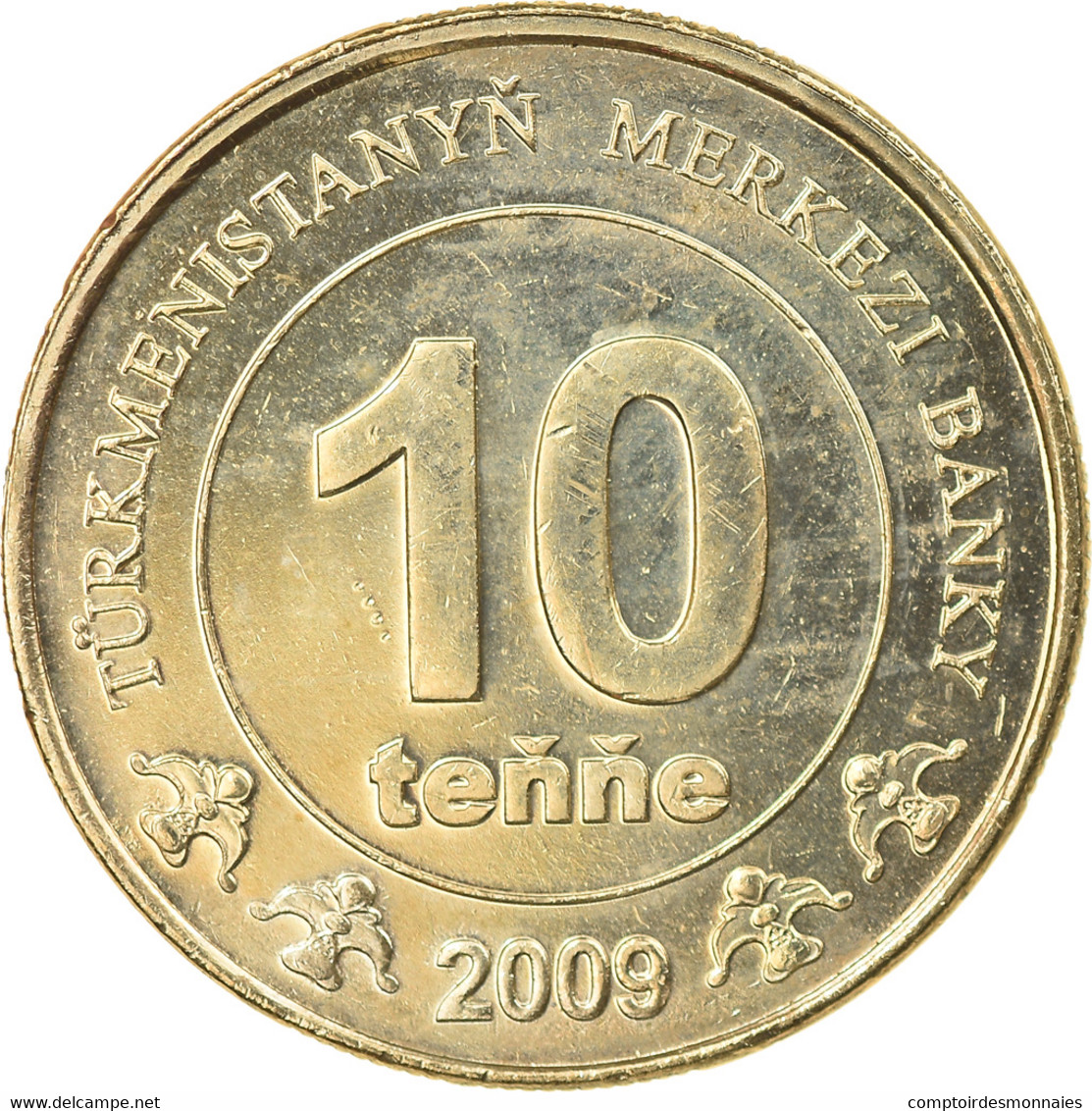 Monnaie, Turkmanistan, 10 Tenge, 2009, TTB+, Laiton, KM:98 - Turkmenistan