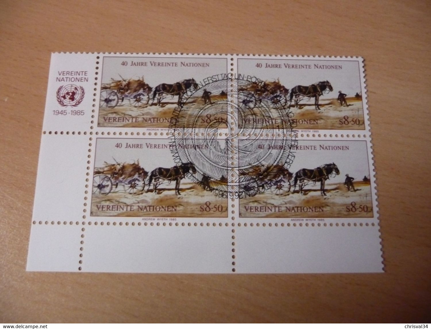 TIMBRES  NATIONS  UNIES  ( Vienne )     ANNEE  1985   BLOC  DE  4     OBLITERES  N  52 - Oblitérés