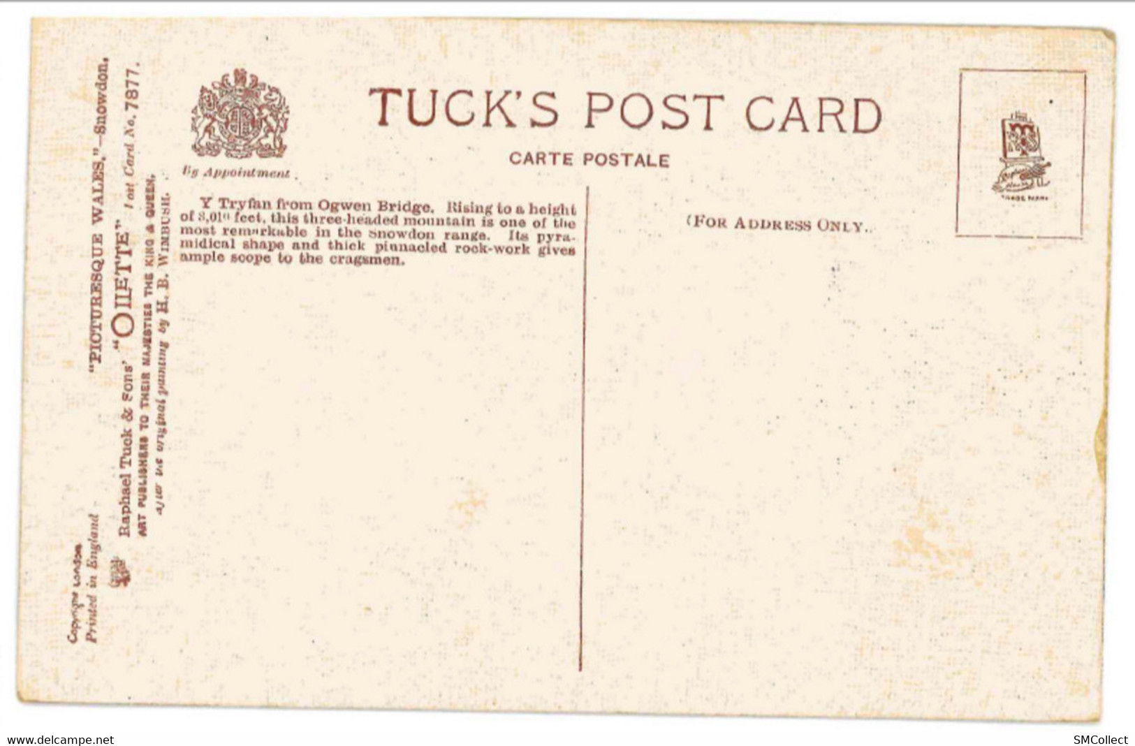 Tucks Oilette 7877. Snowdon. Tryfan From Ogwen Bridge - Henry Winbush (6893) - Unknown County