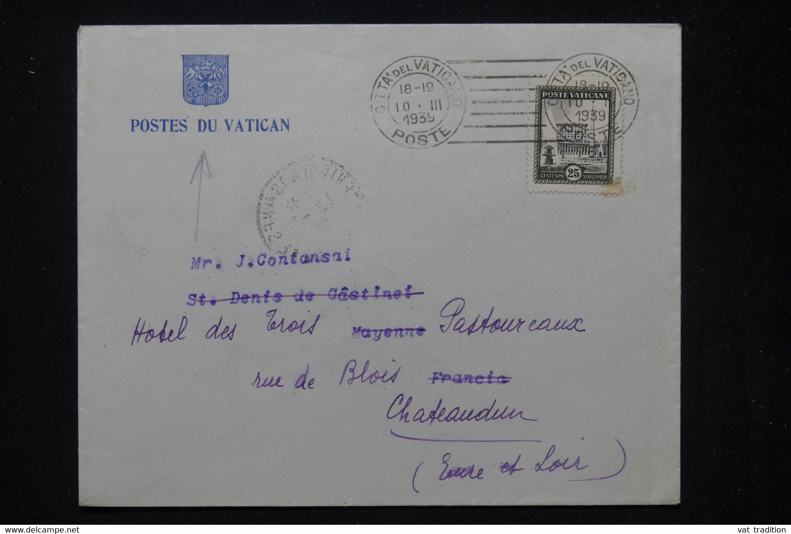 VATICAN - Enveloppe De La Poste Du Vatican En 1939 Pour La France - L 80412 - Lettres & Documents