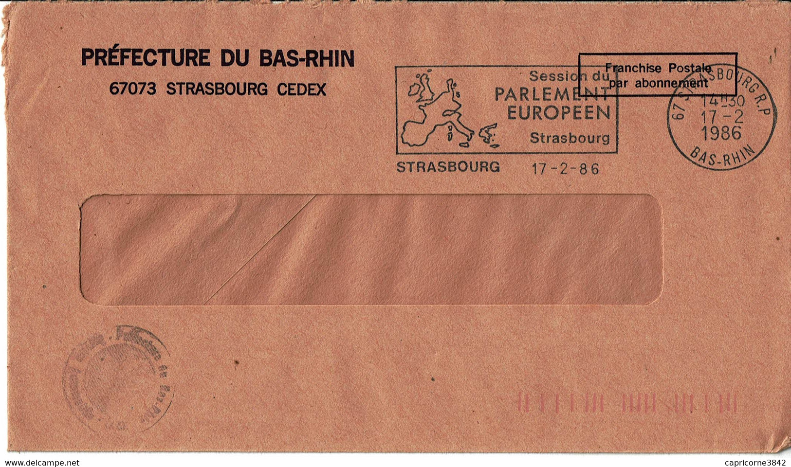 1986 - Préfecture Du Bas-Rhin -  Lettre Envoyée En Franchise Postale Par Abonnement - Lettres Civiles En Franchise