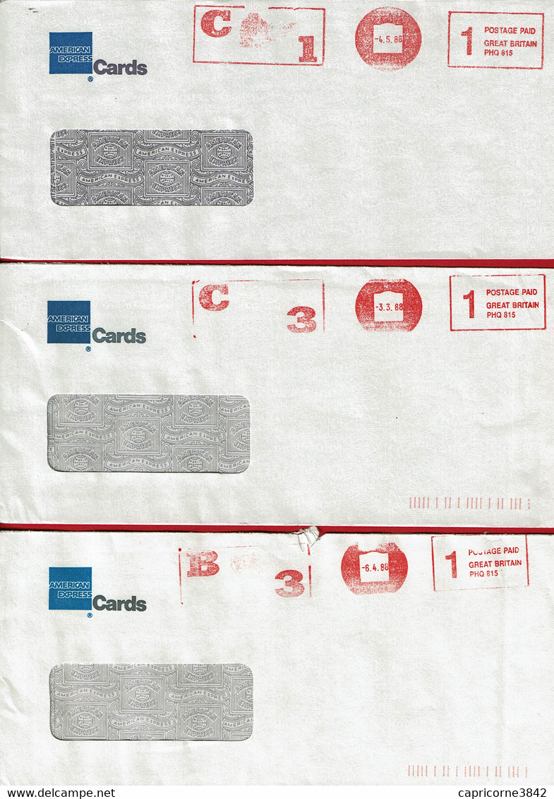 1988 - 3 Enveloppe De American Express - Postage Paid - C1 - C3 - B3 - Macchine Per Obliterare (EMA)