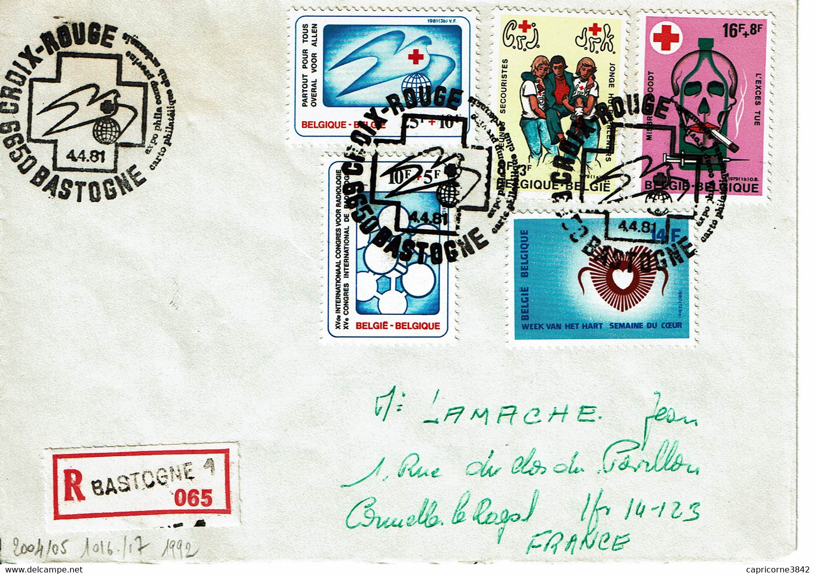 1981 - Lettre Recommandée Pour La France - Exposition Croix Rouge à Bastogne - Brieven En Documenten