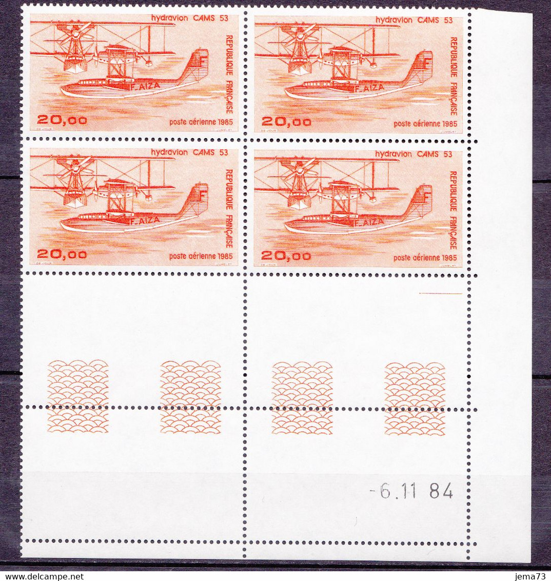 N° 58 Poste Aérienne Hydravion CAMS Bloc Coins Datés 6.11.84 Faire Offre - Airmail